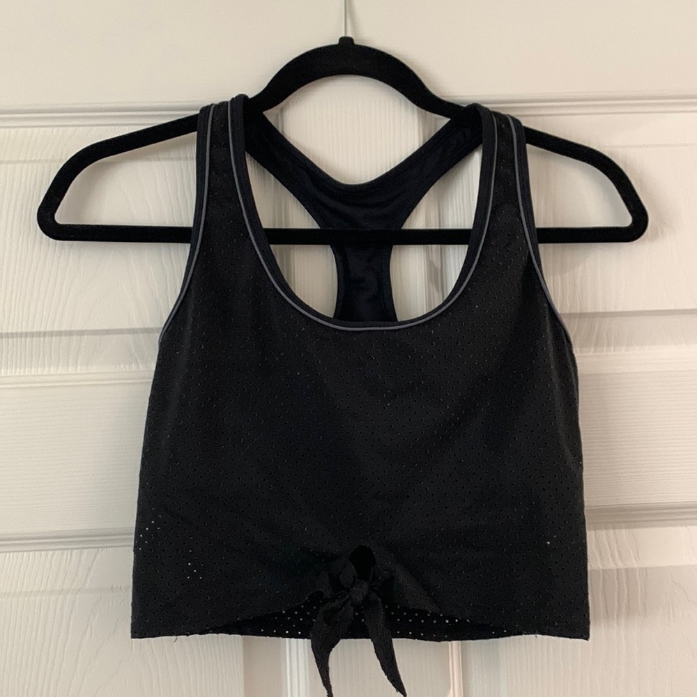Pink crop long line sports bra